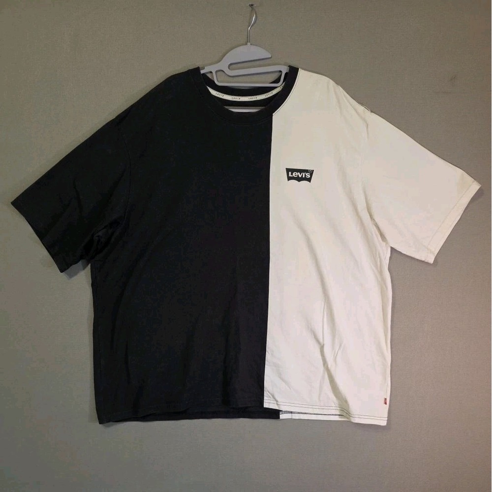 Levi's Men's XXL T Shirt Black White Split Colorblock Loose Fit Logo Tee